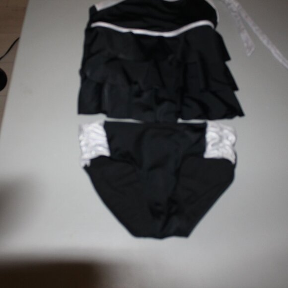 Black & Silver 2 Pcs Justice Tankini Swimsuit Size 8 - Picture 2 of 10